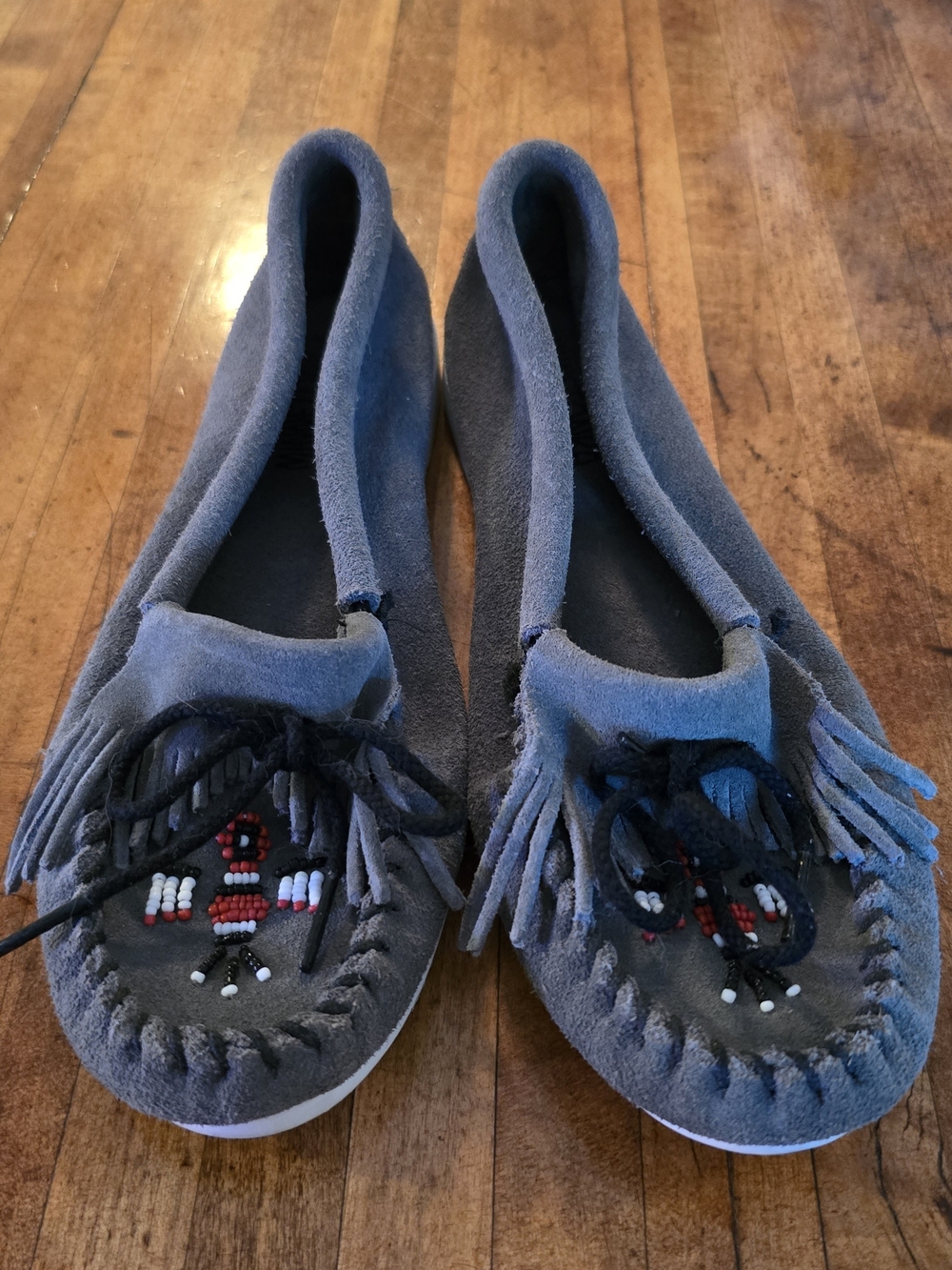 Grey Suede Moccasin Shoes with Bead Detail Size 8 Women